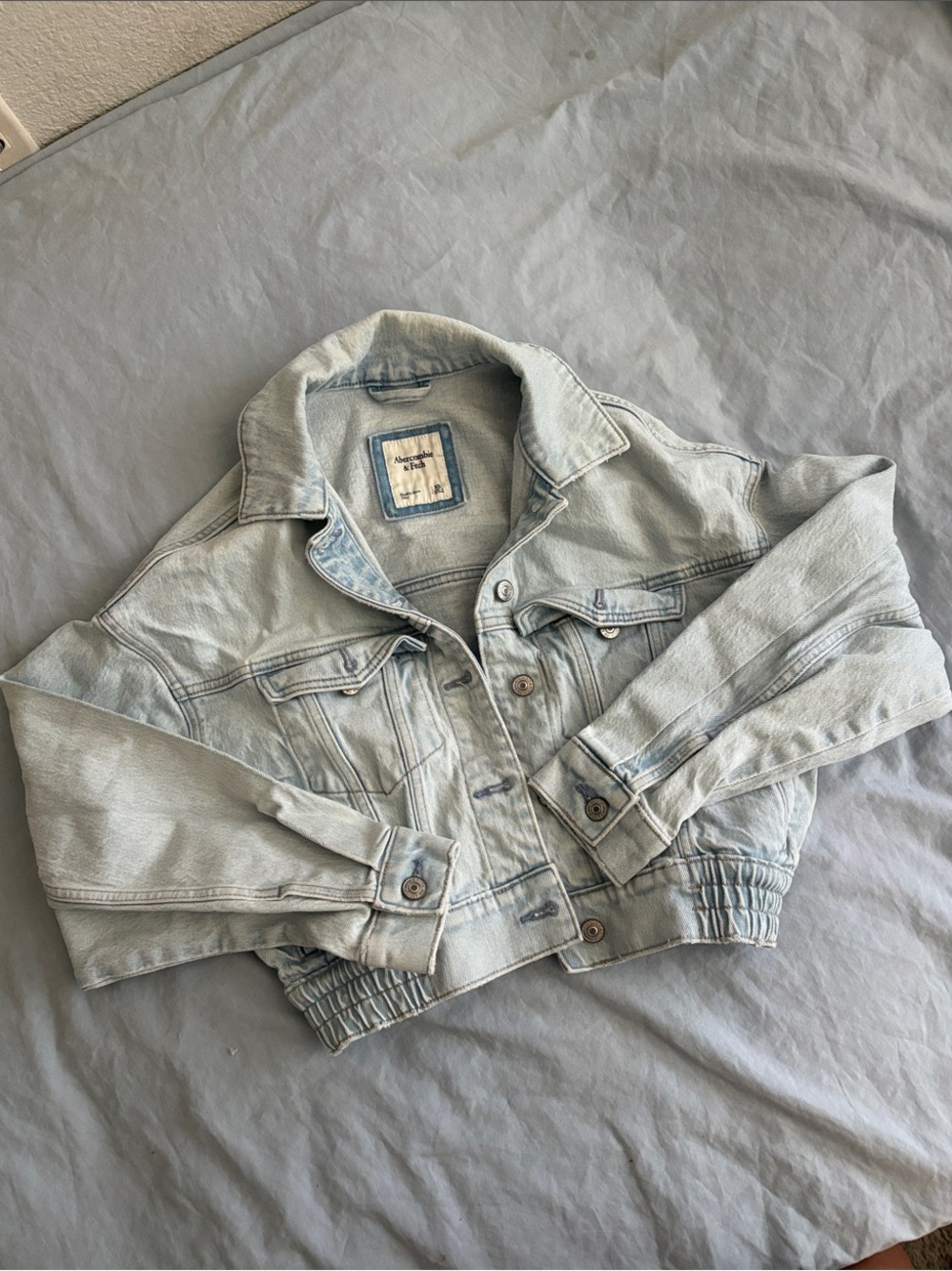 Abercrombie & Fitch Light Blue Cropped Denim Jacket